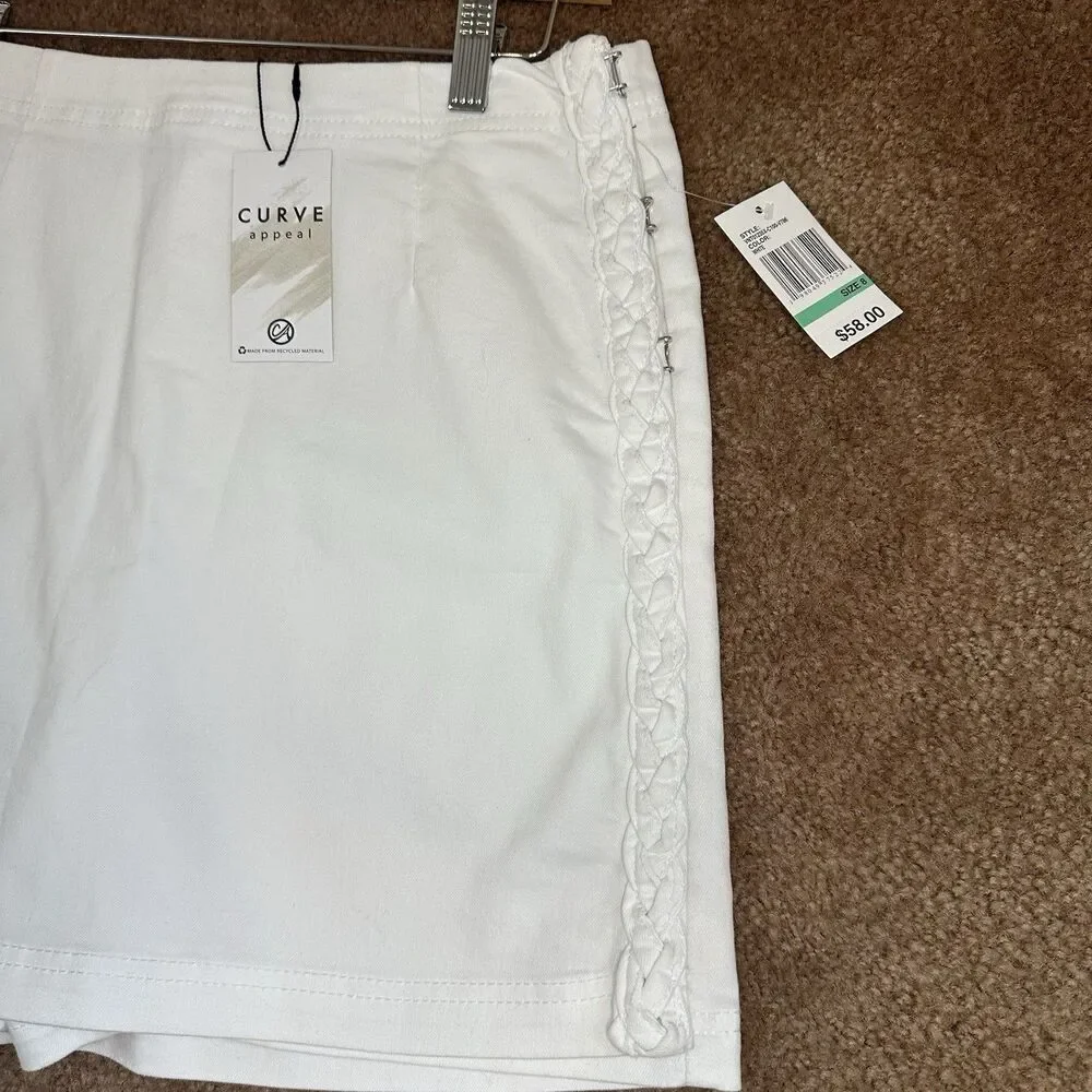 Curve Appeal White Golf Skort Size 8 NWT Braided Side Trim Stretch Skirt Shorts - Picture 3 of 11